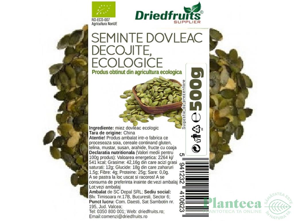Seminte dovleac bio 500g - DRIED FRUITS