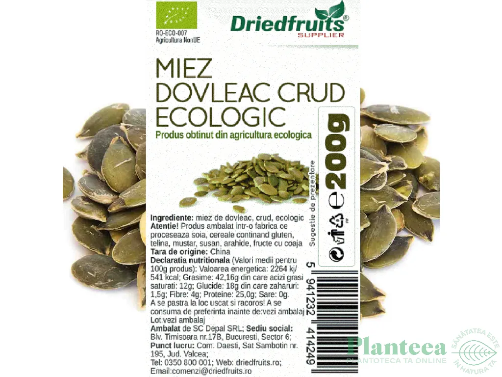 Seminte dovleac bio 150g - DRIED FRUITS