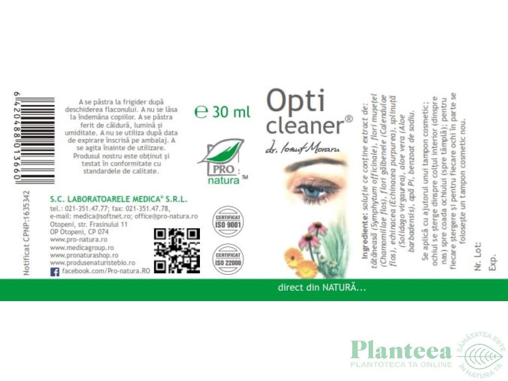 Solutie curatare ochi Opti cleaner 30ml - MEDICA