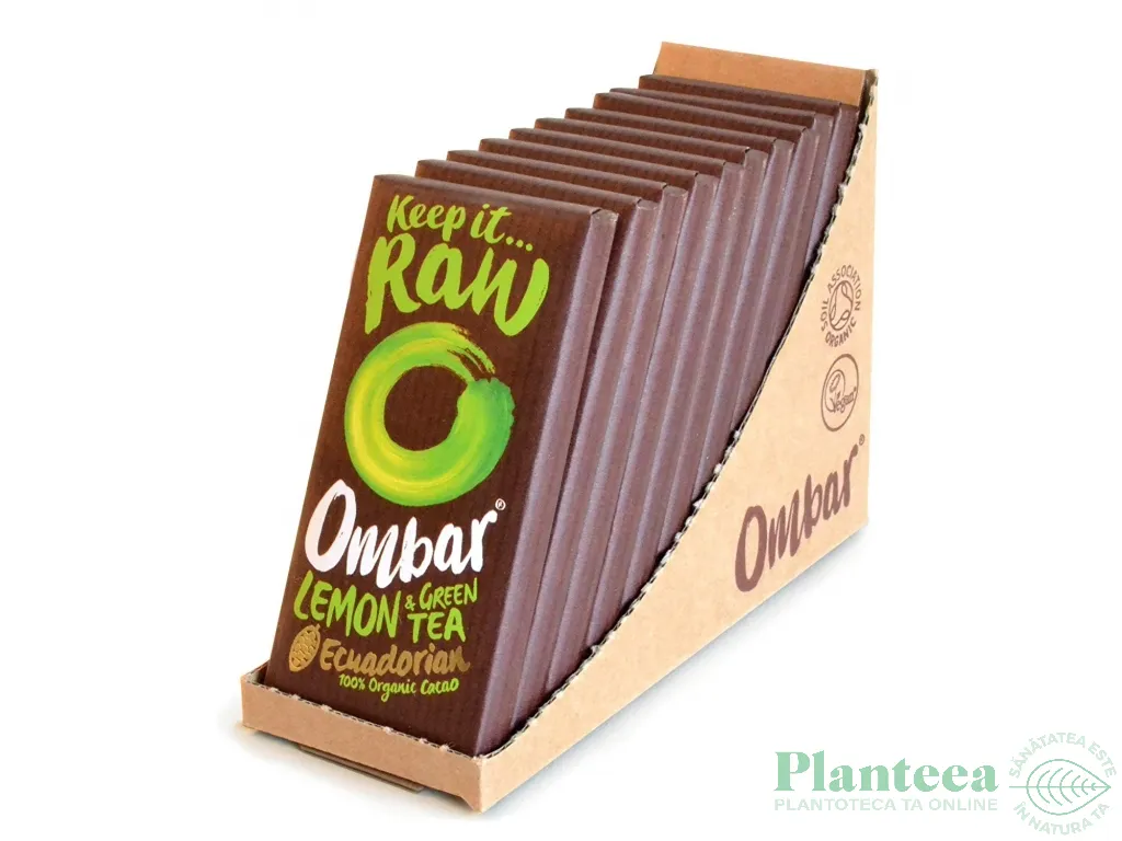 Ciocolata neagra 60% lamaie ceai verde raw eco 35g - OMBAR