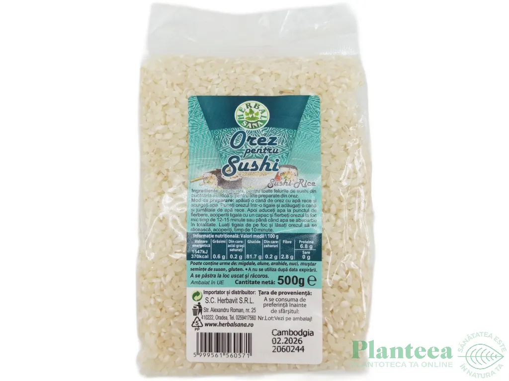Orez bob rotund alb pt sushi 500g - HERBAL SANA