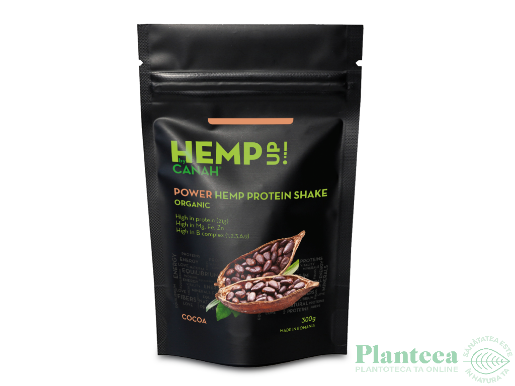 Pulbere shake proteic canepa cacao Power Hemp Up eco 300g - CANAH