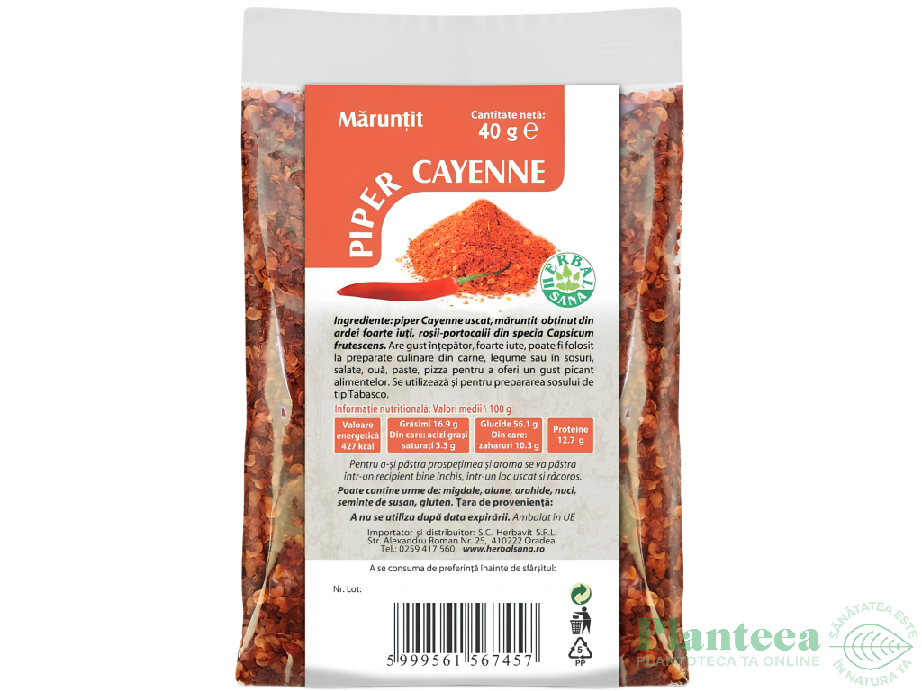 Condiment piper cayenne maruntit 40g - HERBAL SANA