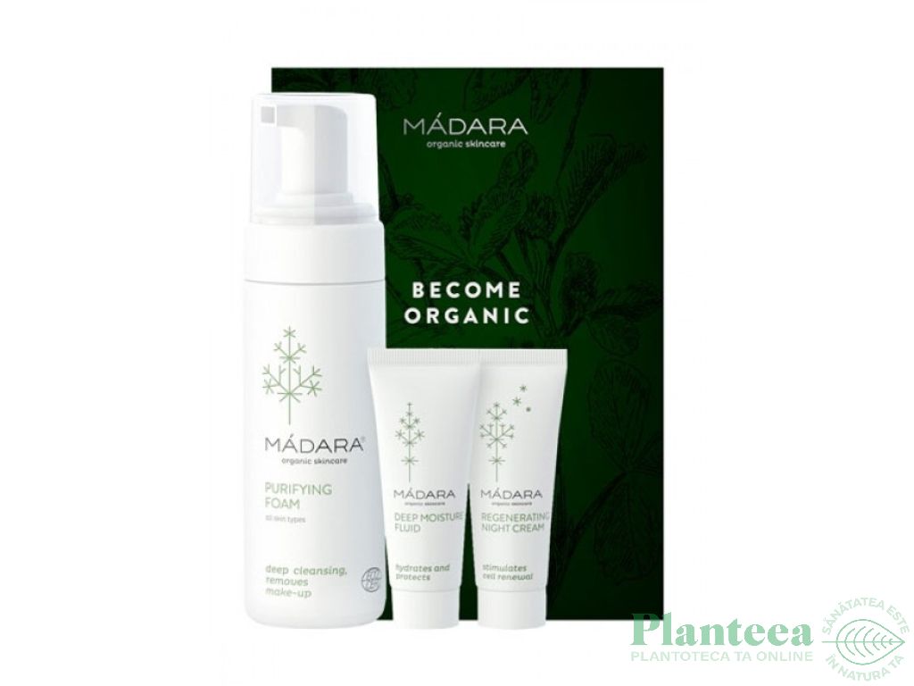 Set cadou Become Organic [spuma demachianta+crema noapte+fluid ten] 3b - MADARA