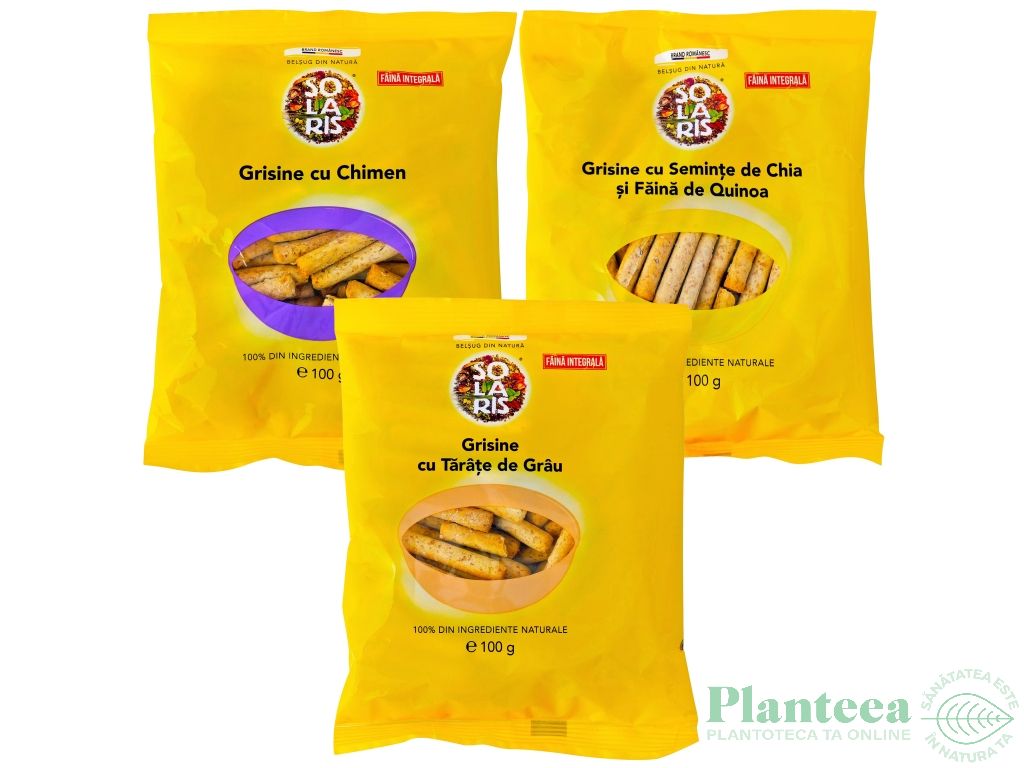 Pachet Grisine integrale [chimen+chia quinoa+tarate grau] 3x100g - SOLARIS
