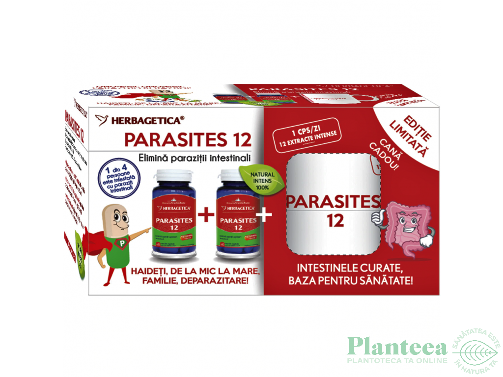 Pachet Parasites12+cana cadou 2x60cps - HERBAGETICA