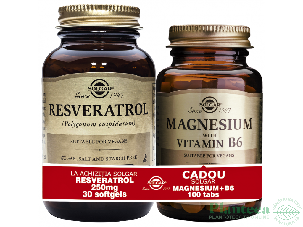 Pachet Resveratrol 250mg 30cp+Magneziu B6 100cp - SOLGAR