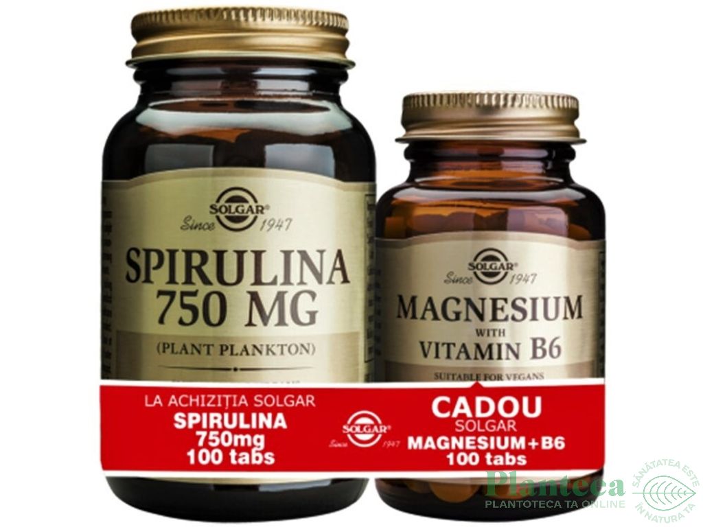 Pachet Spirulina 750mg 100cp+Magneziu B6 100cp - SOLGAR