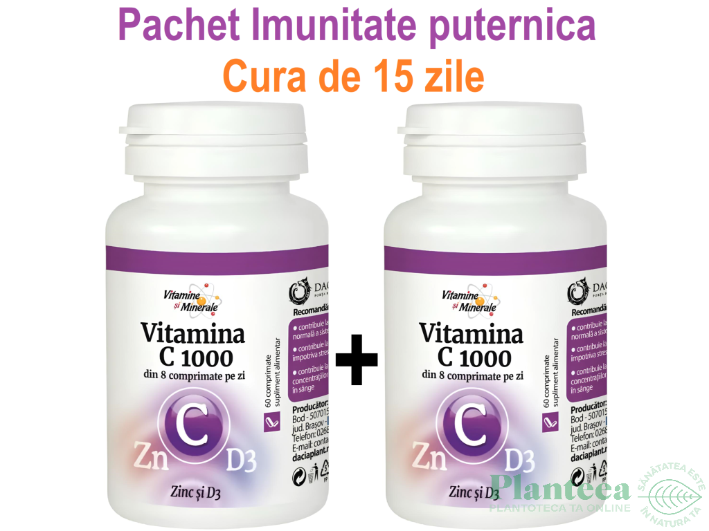 Pachet Vitamina C1000 Zinc D3 2x60cp - DACIA PLANT