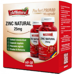 Pachet Zinc natural 25mg 60+30cps - ADNATURA