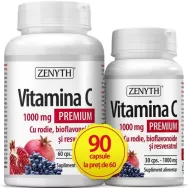 Pachet Vitamina C 1000mg premium rodie bioflavonoide resveratrol 60+30cps - ZENYTH