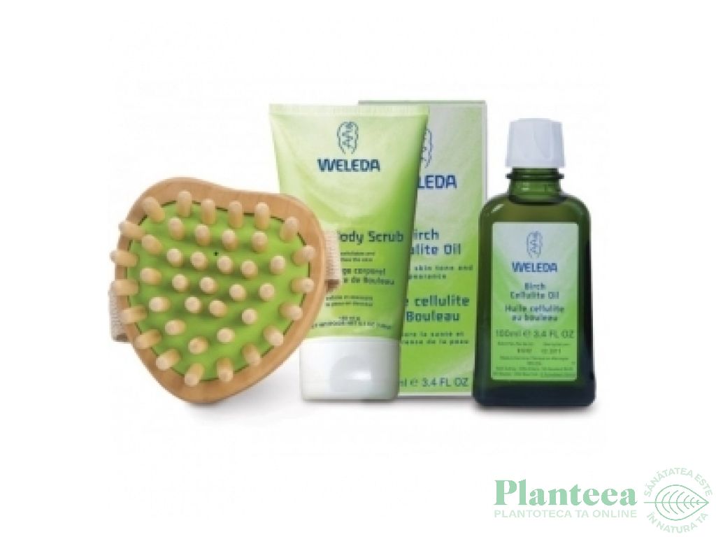 Set anticelulitic mesteacan [Ulei+Lotiune dus+perie masaj+borseta] 4b - WELEDA