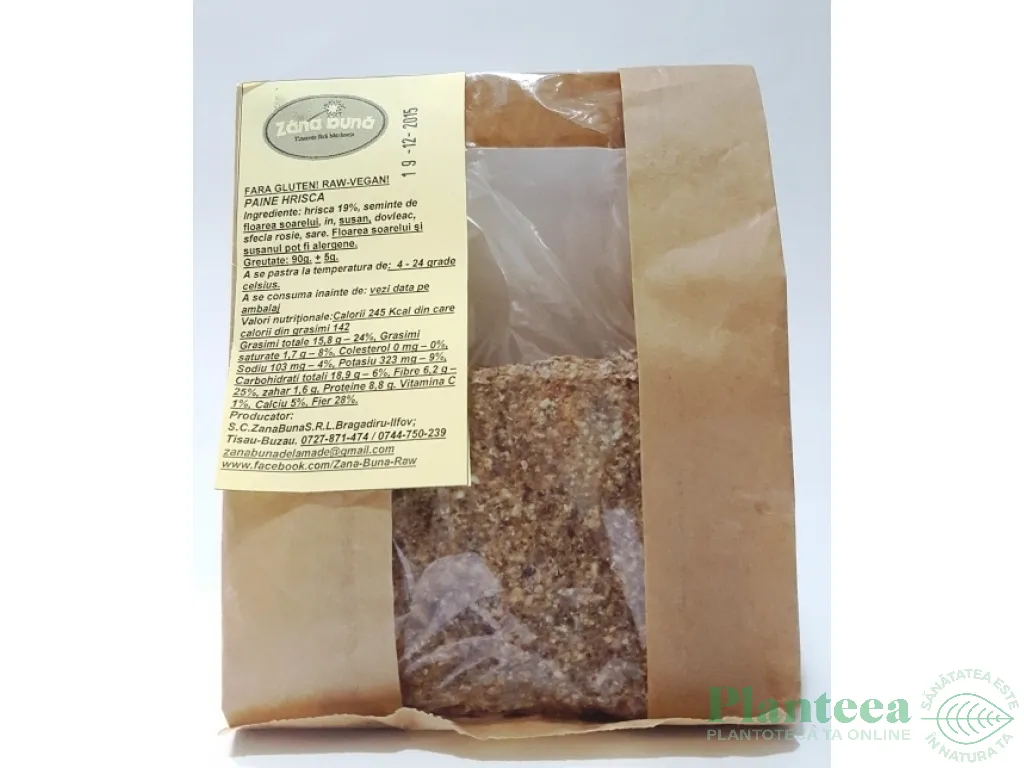 Paine hrisca fara gluten raw 90g - ZANA BUNA