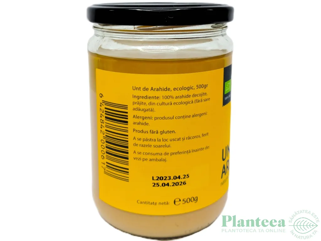 Unt arahide natural fara zahar fara sare eco 500g - YOUBIO