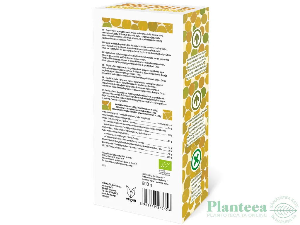 Paste fettuccine soia galbena bio 200g - DIET FOOD
