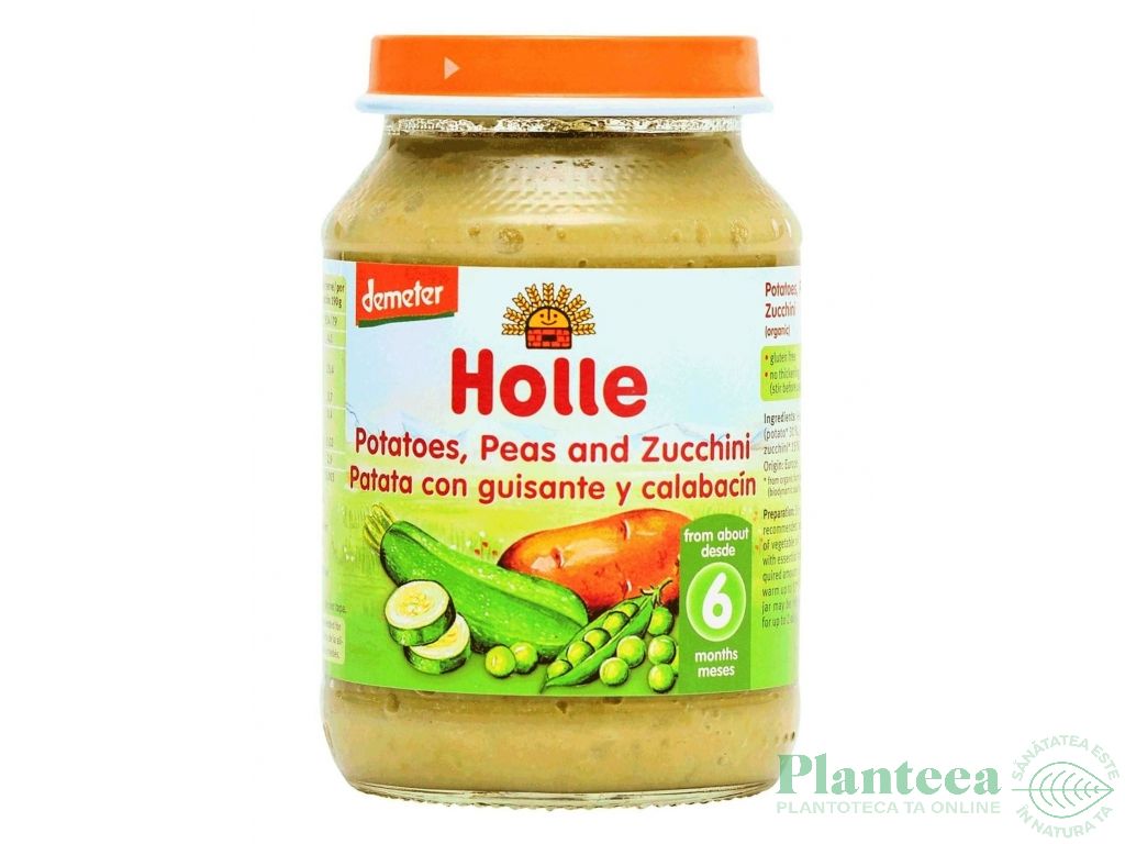 Piure cartofi mazare zucchini bebe +6luni eco 190g - HOLLE
