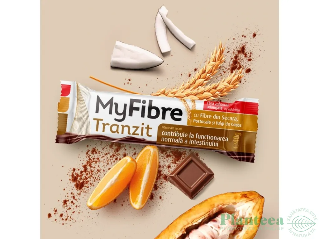 Baton digestiv secara cocos portocale MyFibre Tranzit 40g - FIZICO