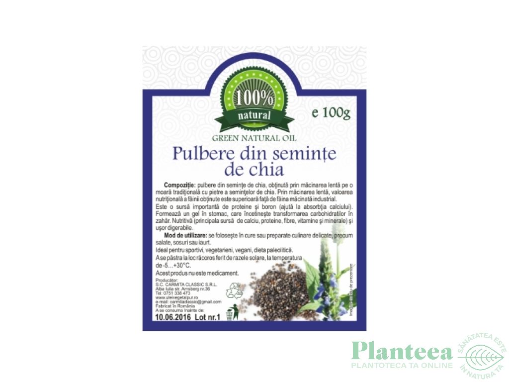 Pulbere seminte chia 100g - CARMITA CLASSIC