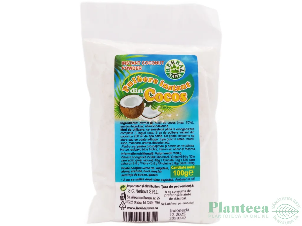 Lapte praf cocos 100g - HERBAL SANA