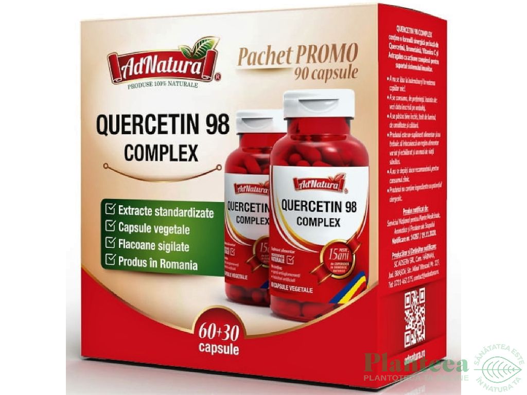 Pachet Quercetin 98 complex 60+30cps - ADNATURA