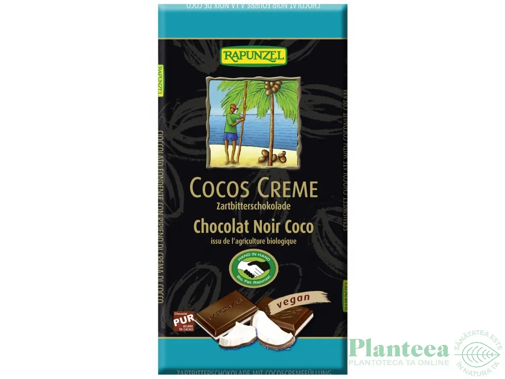 Ciocolata amaruie umplutura crema cocos vegana eco 100g - RAPUNZEL