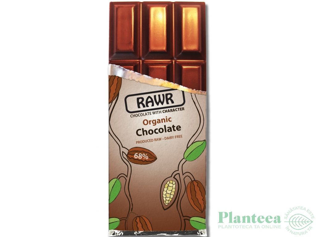 Ciocolata neagra 68%cacao clasica raw eco 60g - RAWR