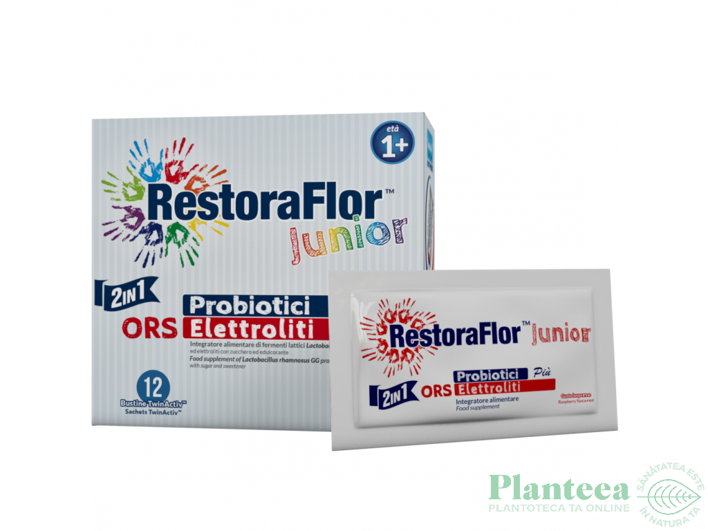 RestoraFlor Junior 2in1 probiotice electroliti +1an 12plx9g - UGA