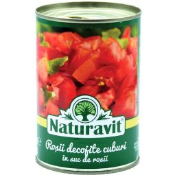 Rosii decojite cuburi in suc propriu 425ml - NATURAVIT