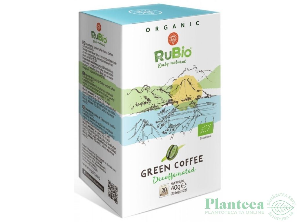 Cafea verde macinata decofeinizata organica 20plx2g - RUBIO