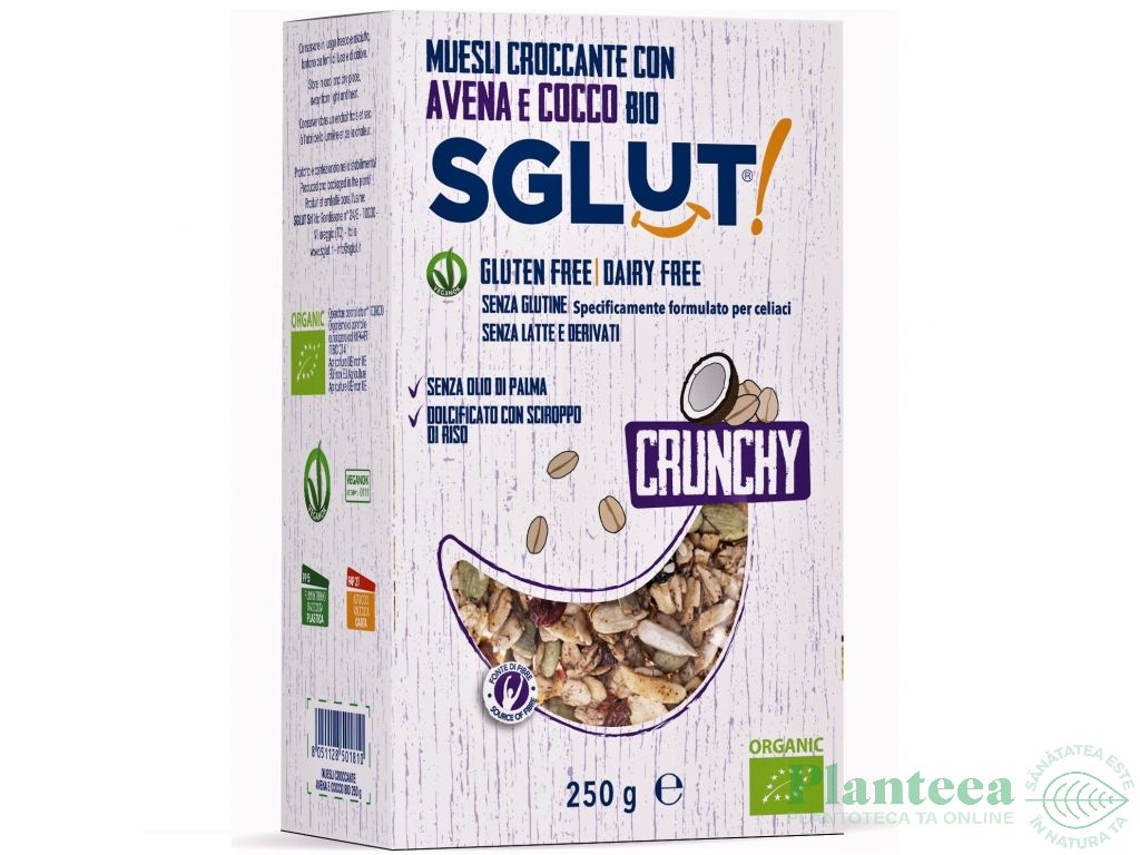 Musli crocant fulgi ovaz cocos fara gluten Sglut eco 250g - LA FINESTRA SUL CIELO