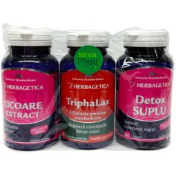 Kit intens Slabeste Natural [Detox suplu+TriphaLax+Cicoare] 3x60cps - HERBAGETICA
