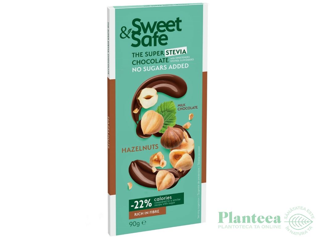 Ciocolata lapte cu alune padure stevia 90g - SWEET&SAFE