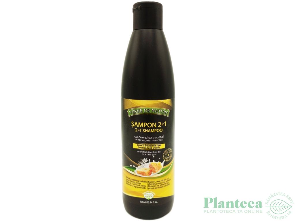 Sampon natural 2in1 toate tipurile par miere proteine lapte complex vegetal 300ml - VERRE DE NATURE