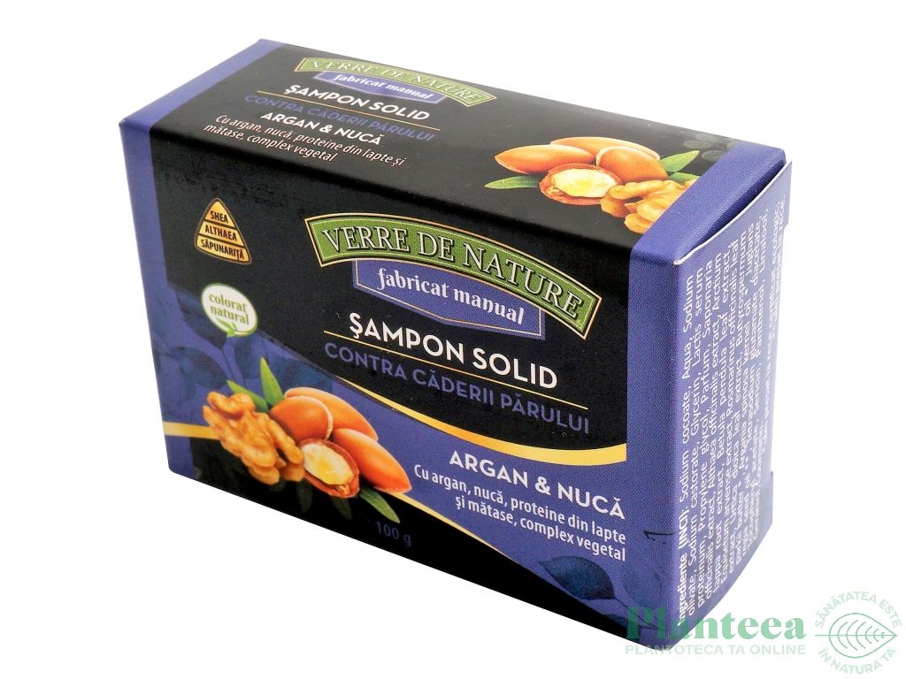 Sampon solid contra caderii parului argan nuca proteine lapte matase 100g - VERRE DE NATURE