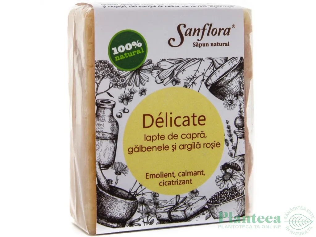 Sapun Delicate lapte capra galbenele argila rosie 100g - SANFLORA