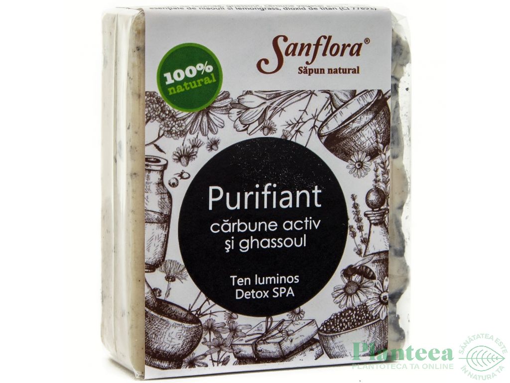 Sapun Purifiant carbune activ ghassoul 100g - SANFLORA