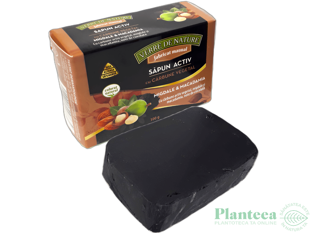 Sapun Activ carbune vegetal migdale macadamia note ciocolata 100g - VERRE DE NATURE