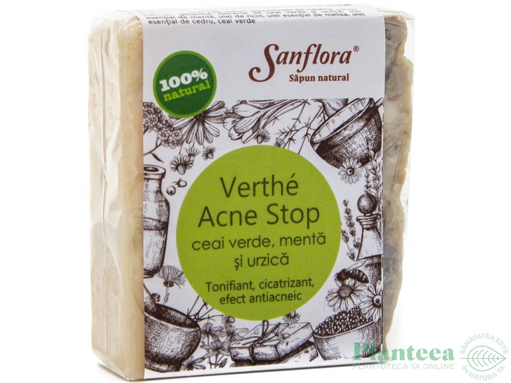 Sapun Verthe Acne Stop ceai verde menta urzica 100g - SANFLORA