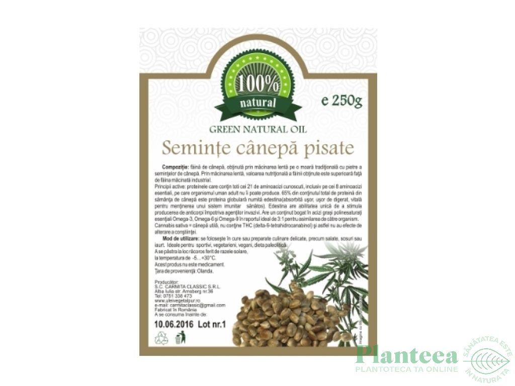 Seminte canepa pisate 250g - CARMITA CLASSIC