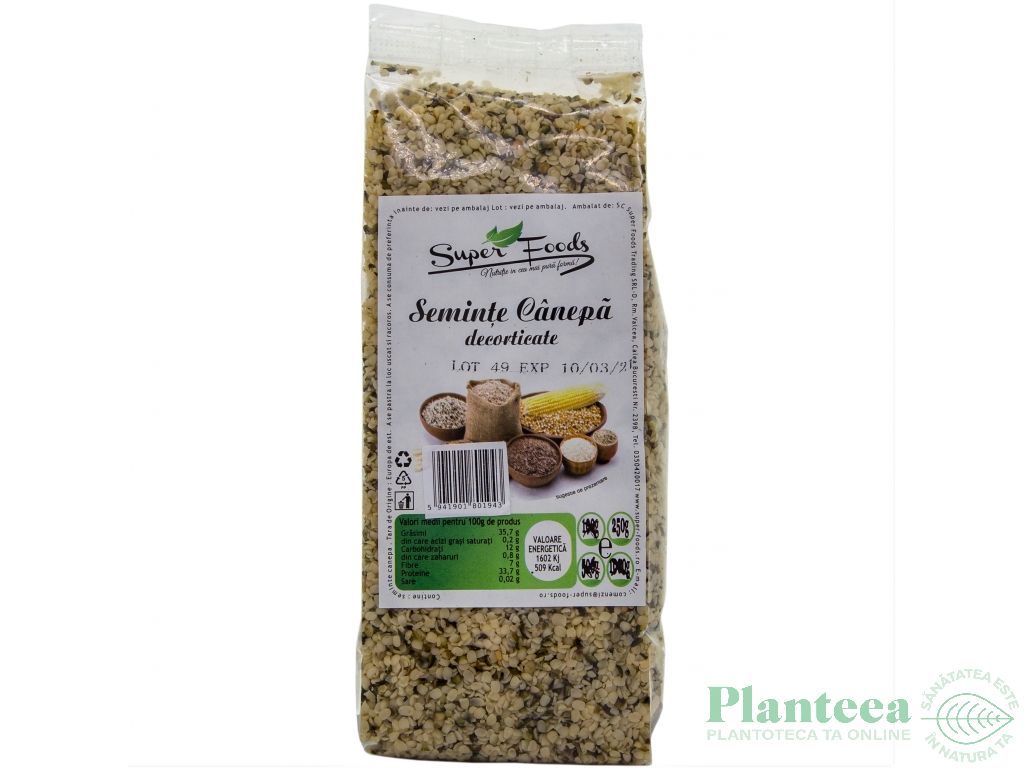 Seminte canepa decorticate 250g - SUPERFOODS