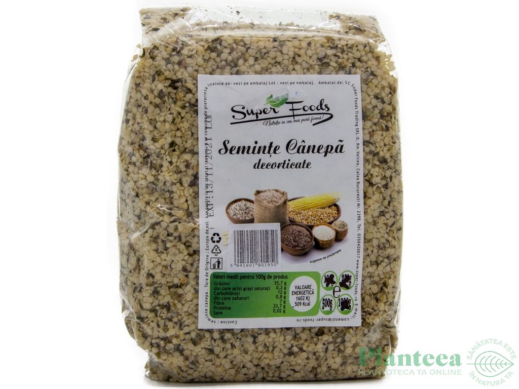 Seminte canepa decorticate 500g - SUPERFOODS