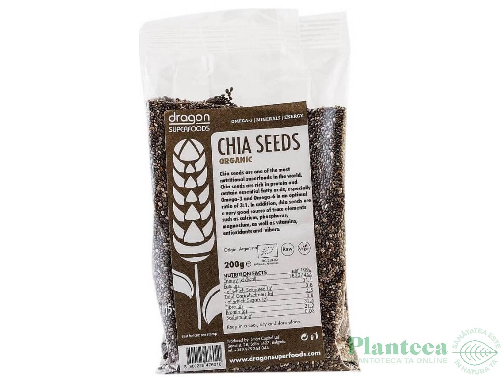 Seminte chia bio 200g - DRAGON SUPERFOODS