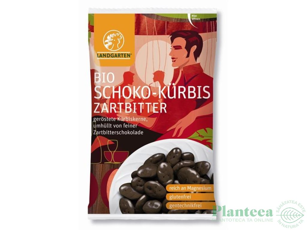 Boabe seminte dovleac invelite ciocolata amaruie eco 55g - LANDGARTEN