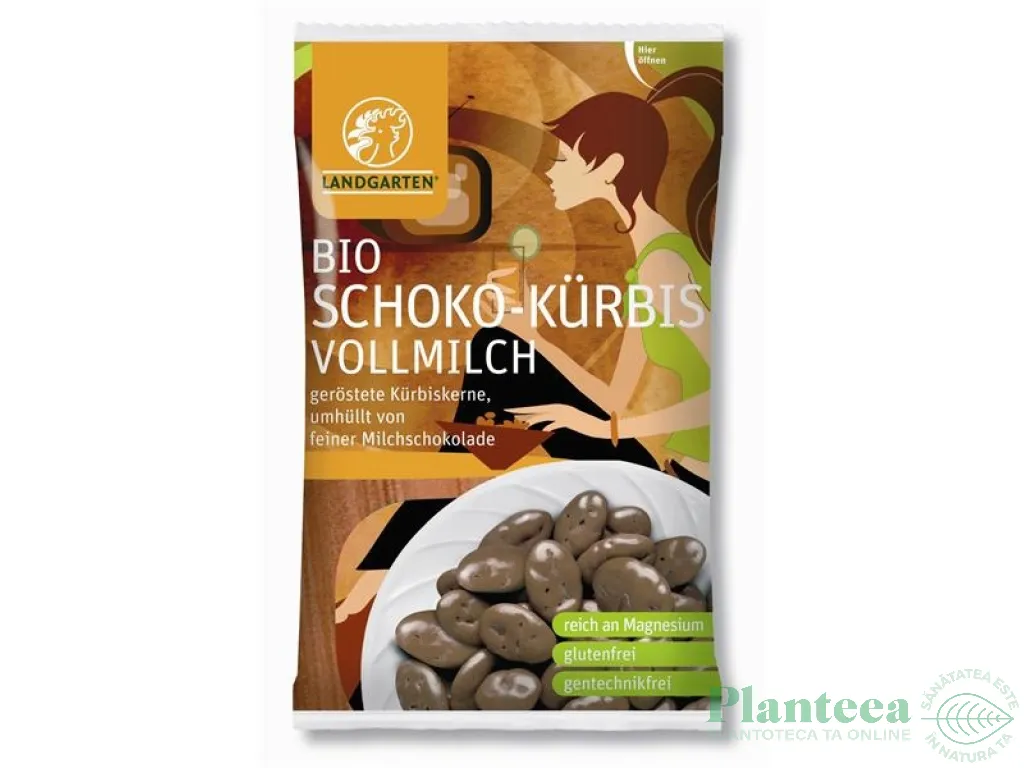 Boabe seminte dovleac invelite ciocolata lapte eco 55g - LANDGARTEN