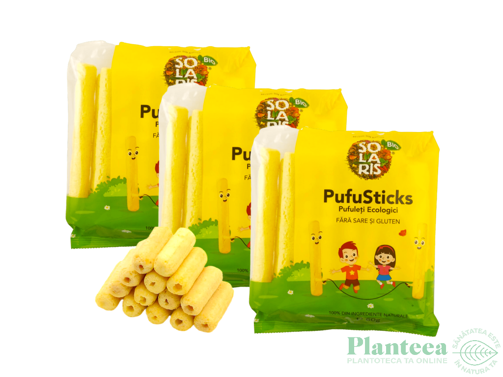 Set Pufuleti porumb fara sare fara gluten PufuSticks eco 3x60g - SOLARIS