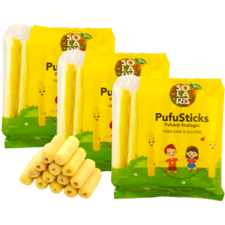 Set Pufuleti porumb fara sare fara gluten PufuSticks eco 3x60g - SOLARIS