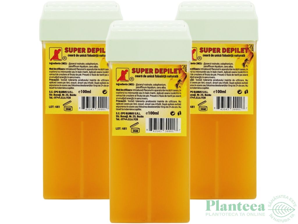 Set Ceara epilatoare unica folosinta naturala aplicator mare Super 3x100ml - DEPILET