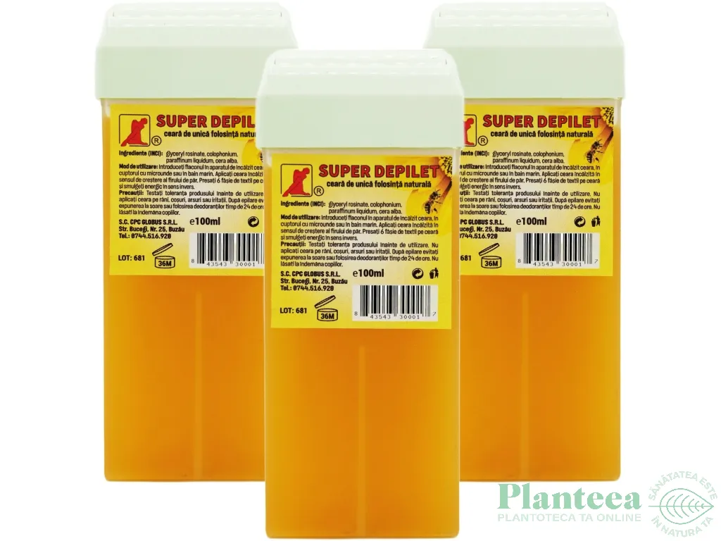 Set Ceara epilatoare unica folosinta naturala aplicator mare Super 3x100ml - DEPILET
