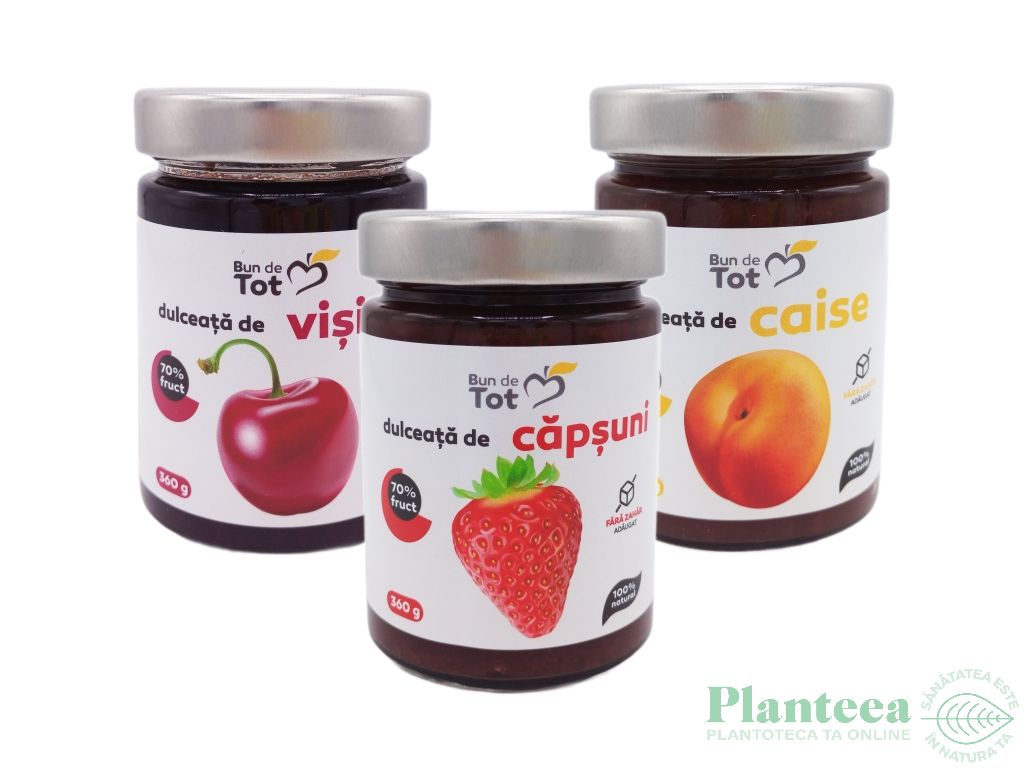 Pachet 3 Dulceturi [Visine+Capsuni+Caise] fara zahar 3x360g - BUN DE TOT