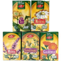 Set 5 Ceaiuri medicinale de baza [musetel, menta, sunatoare, tei, galbenele] 5x20dz - FARES